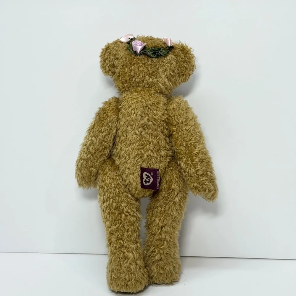 Ty Attic Treasure 1993 Tan Teddy Bear with Rose Flower Crown Plush Toy Decor